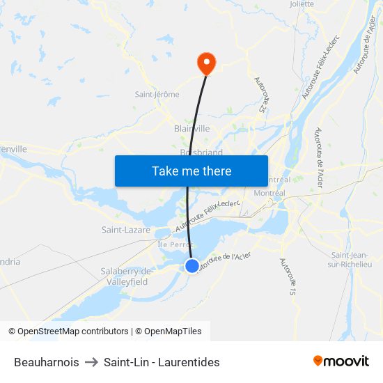 Beauharnois to Saint-Lin - Laurentides map