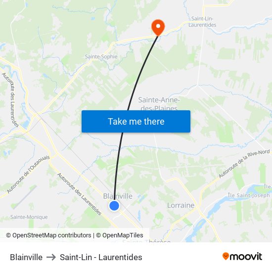 Blainville to Saint-Lin - Laurentides map