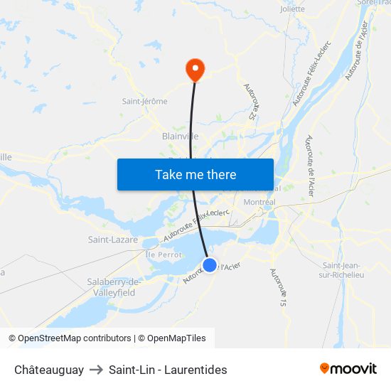 Châteauguay to Saint-Lin - Laurentides map