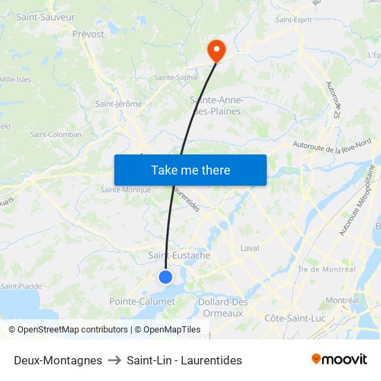 Deux-Montagnes to Saint-Lin - Laurentides map