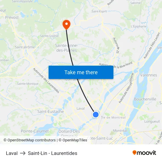 Laval to Saint-Lin - Laurentides map