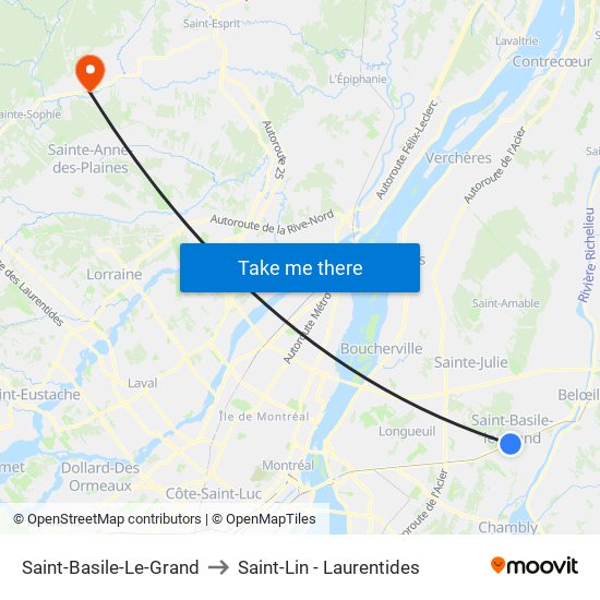 Saint-Basile-Le-Grand to Saint-Lin - Laurentides map