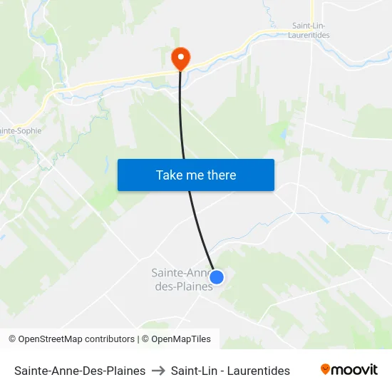 Sainte-Anne-Des-Plaines to Saint-Lin - Laurentides map
