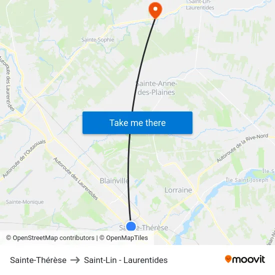 Sainte-Thérèse to Saint-Lin - Laurentides map