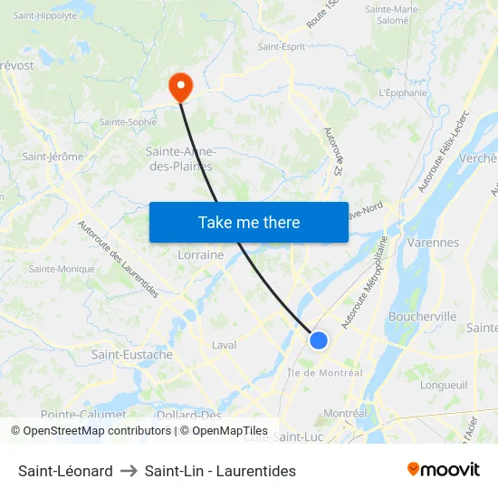 Saint-Léonard to Saint-Lin - Laurentides map