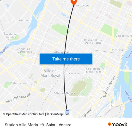 Station Villa-Maria to Saint-Léonard map