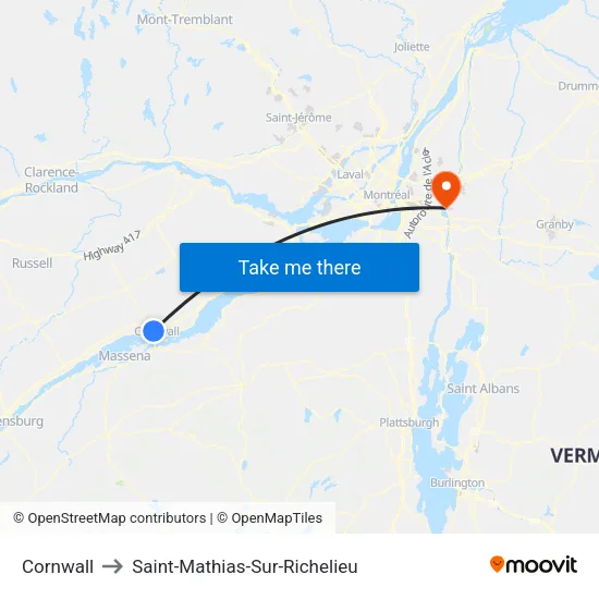 Cornwall to Saint-Mathias-Sur-Richelieu map