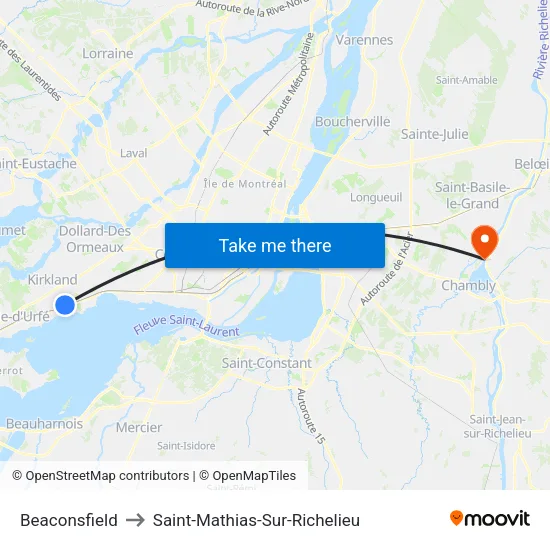 Beaconsfield to Saint-Mathias-Sur-Richelieu map