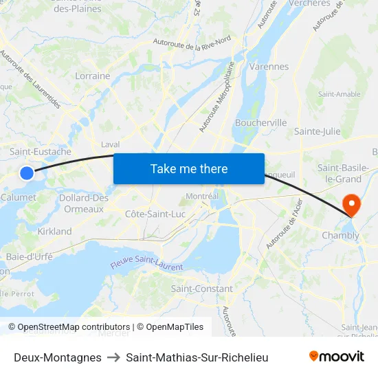 Deux-Montagnes to Saint-Mathias-Sur-Richelieu map