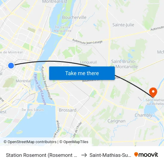 Station Rosemont (Rosemont / De Saint-Vallier) to Saint-Mathias-Sur-Richelieu map