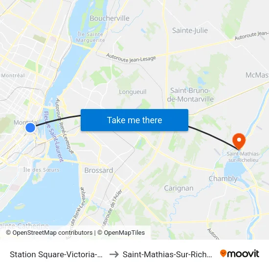 Station Square-Victoria-Oaci to Saint-Mathias-Sur-Richelieu map
