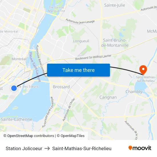 Station Jolicoeur to Saint-Mathias-Sur-Richelieu map