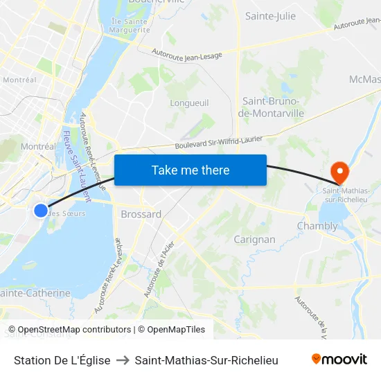 Station De L'Église to Saint-Mathias-Sur-Richelieu map