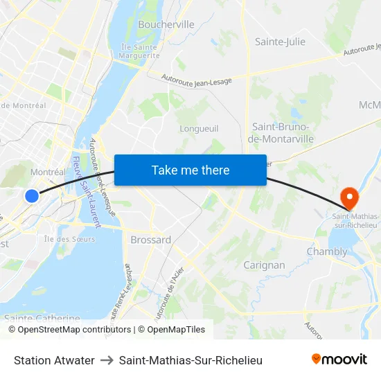 Station Atwater to Saint-Mathias-Sur-Richelieu map