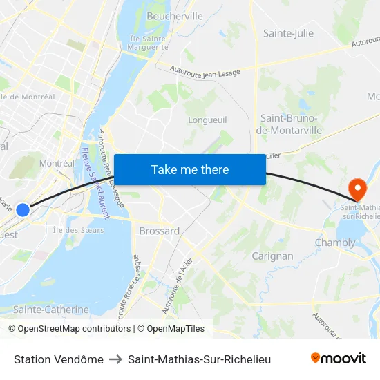Station Vendôme to Saint-Mathias-Sur-Richelieu map