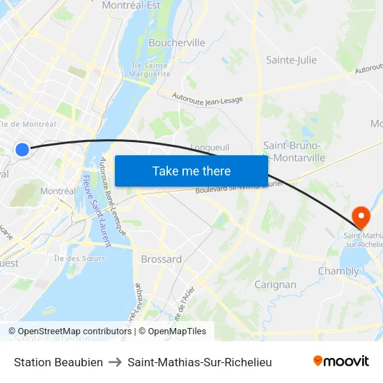 Station Beaubien to Saint-Mathias-Sur-Richelieu map