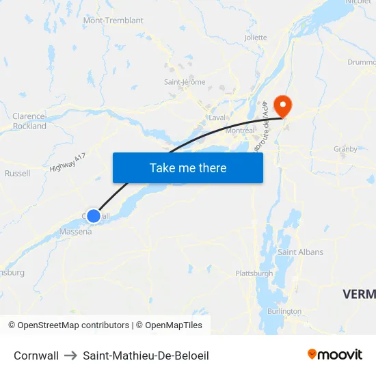Cornwall to Saint-Mathieu-De-Beloeil map