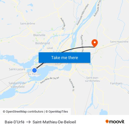 Baie-D'Urfé to Saint-Mathieu-De-Beloeil map