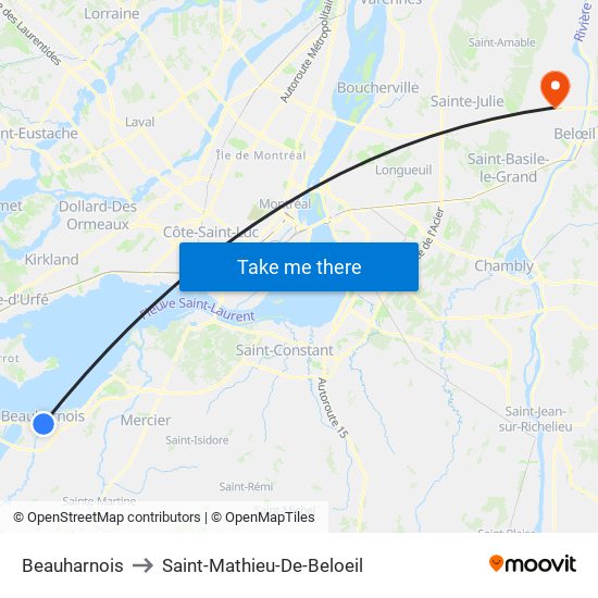 Beauharnois to Saint-Mathieu-De-Beloeil map