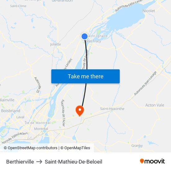 Berthierville to Saint-Mathieu-De-Beloeil map