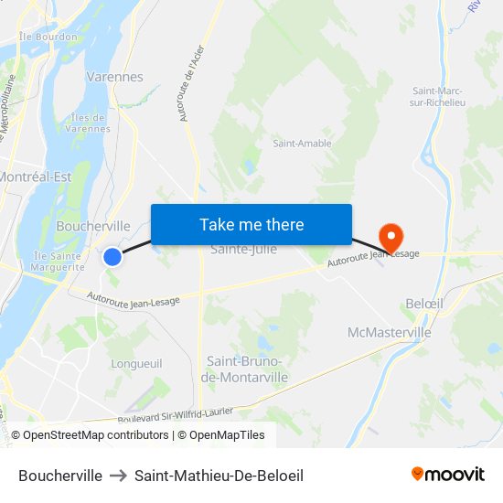 Boucherville to Saint-Mathieu-De-Beloeil map