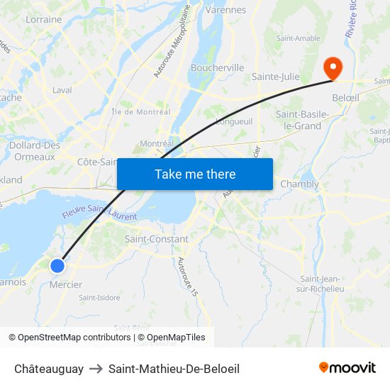 Châteauguay to Saint-Mathieu-De-Beloeil map