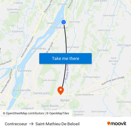 Contrecoeur to Saint-Mathieu-De-Beloeil map