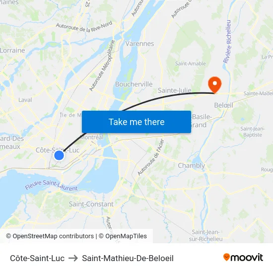 Côte-Saint-Luc to Saint-Mathieu-De-Beloeil map