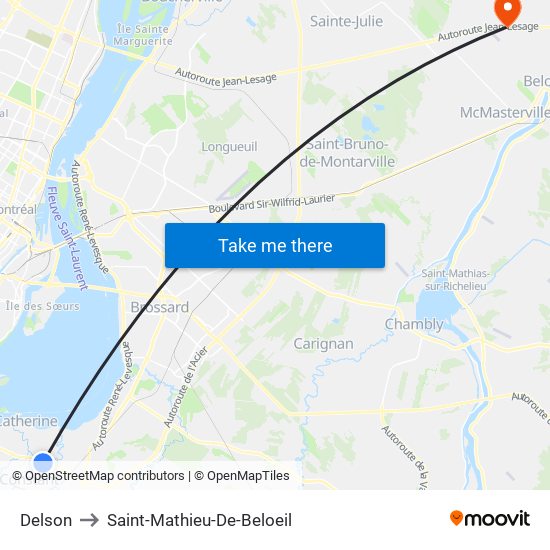 Delson to Saint-Mathieu-De-Beloeil map