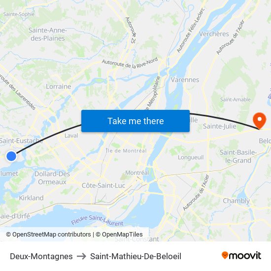 Deux-Montagnes to Saint-Mathieu-De-Beloeil map