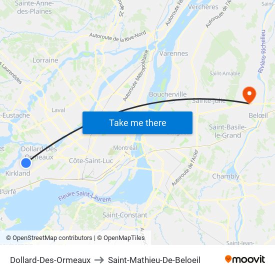 Dollard-Des-Ormeaux to Saint-Mathieu-De-Beloeil map