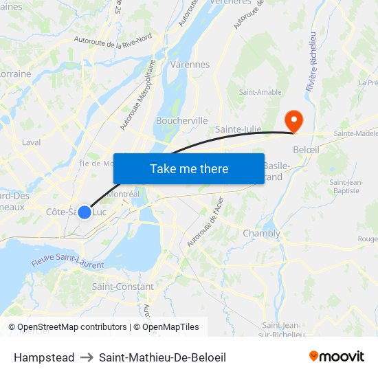 Hampstead to Saint-Mathieu-De-Beloeil map