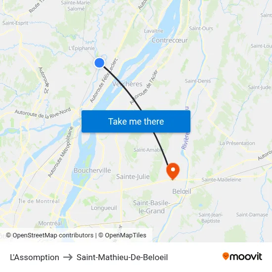 L'Assomption to Saint-Mathieu-De-Beloeil map