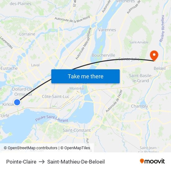 Pointe-Claire to Saint-Mathieu-De-Beloeil map