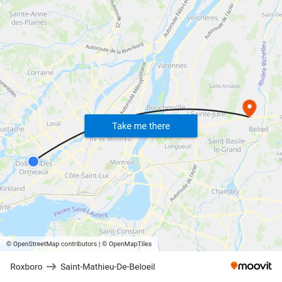 Roxboro to Saint-Mathieu-De-Beloeil map