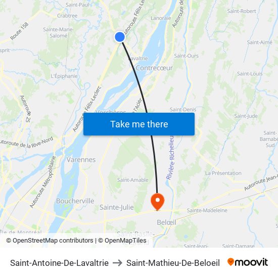 Saint-Antoine-De-Lavaltrie to Saint-Mathieu-De-Beloeil map