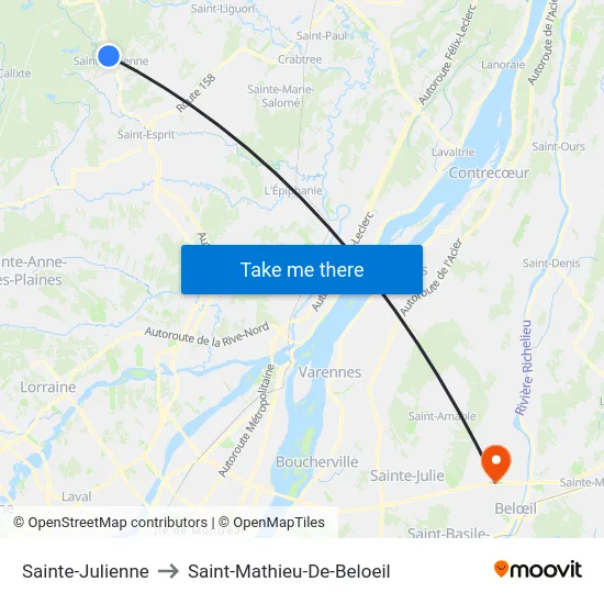 Sainte-Julienne to Saint-Mathieu-De-Beloeil map