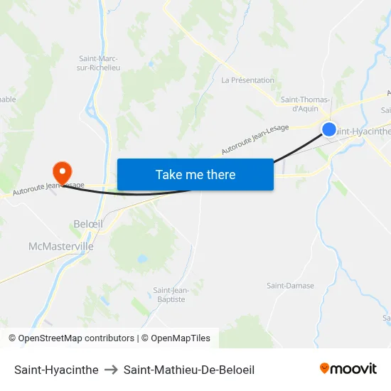 Saint-Hyacinthe to Saint-Mathieu-De-Beloeil map