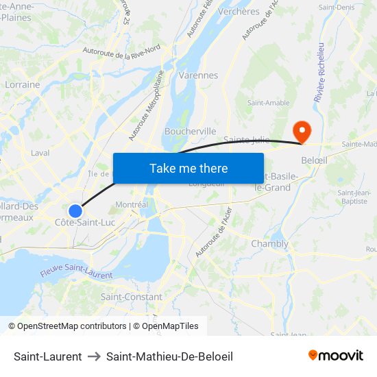 Saint-Laurent to Saint-Mathieu-De-Beloeil map