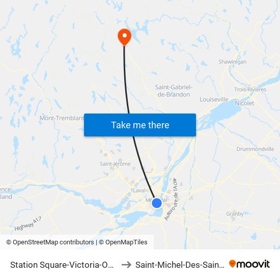 Station Square-Victoria-Oaci to Saint-Michel-Des-Saints map