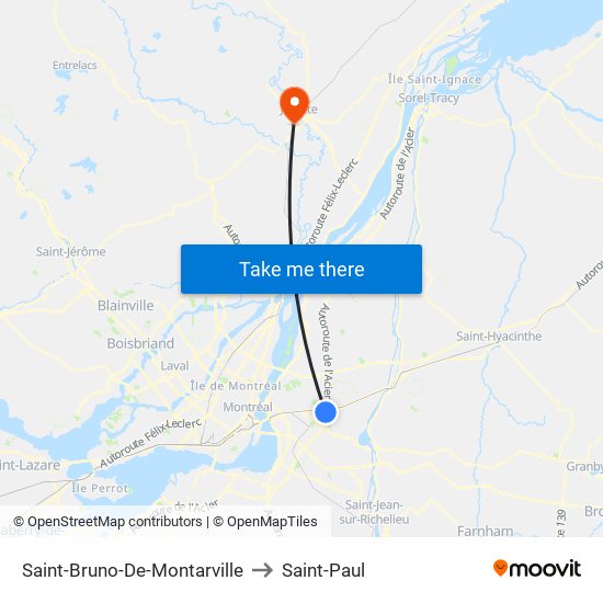 Saint-Bruno-De-Montarville to Saint-Paul map