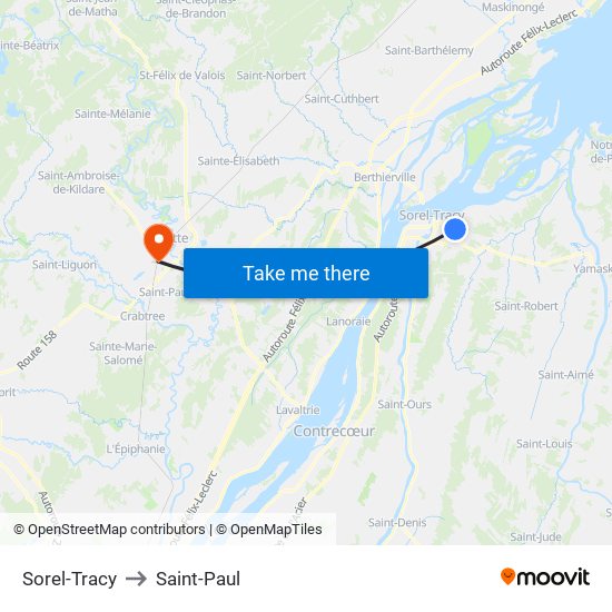 Sorel-Tracy to Saint-Paul map