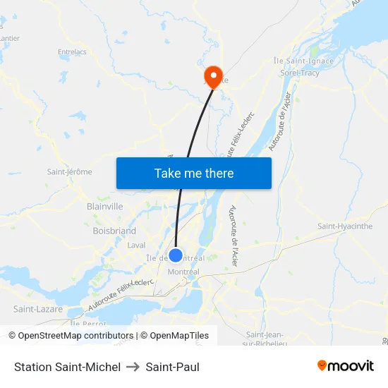 Station Saint-Michel to Saint-Paul map