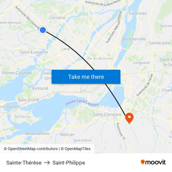 Sainte-Thérèse to Saint-Philippe map