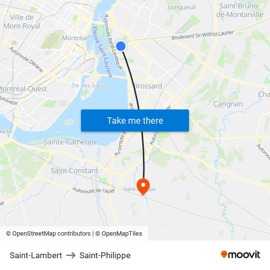 Saint-Lambert to Saint-Philippe map