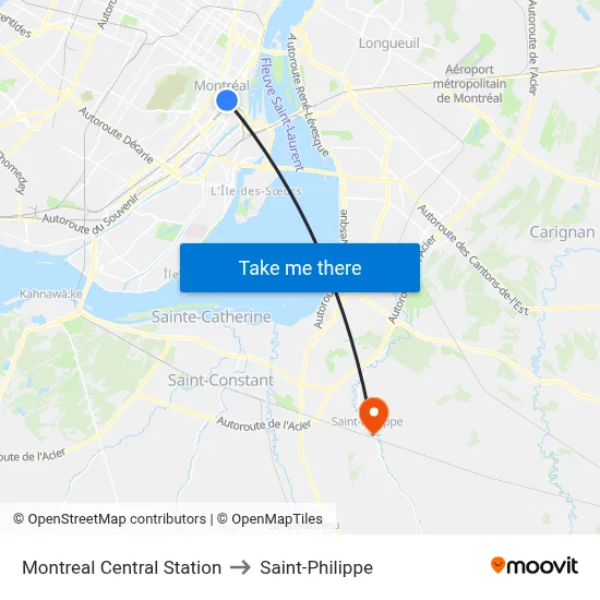 Montreal Central Station to Saint-Philippe map