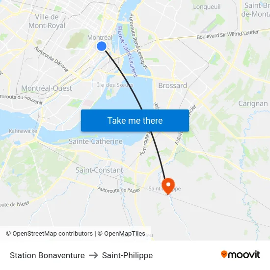Station Bonaventure to Saint-Philippe map