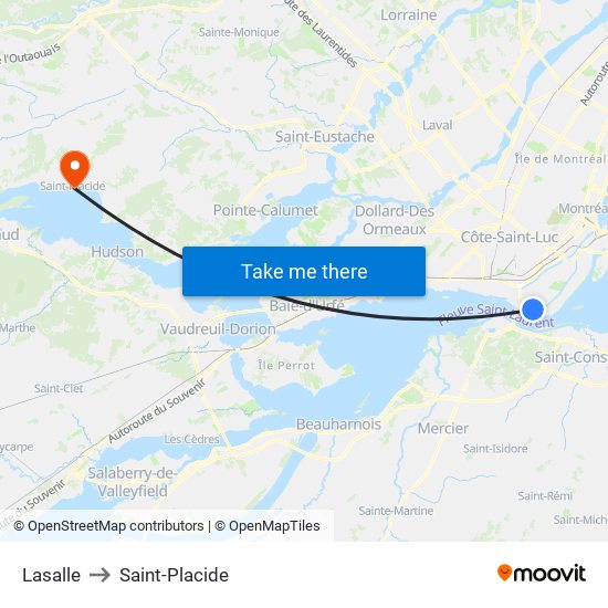Lasalle to Saint-Placide map