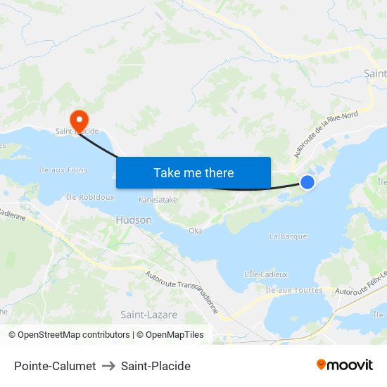 Pointe-Calumet to Saint-Placide map