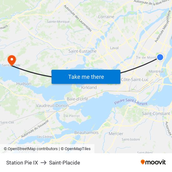 Station Pie IX to Saint-Placide map